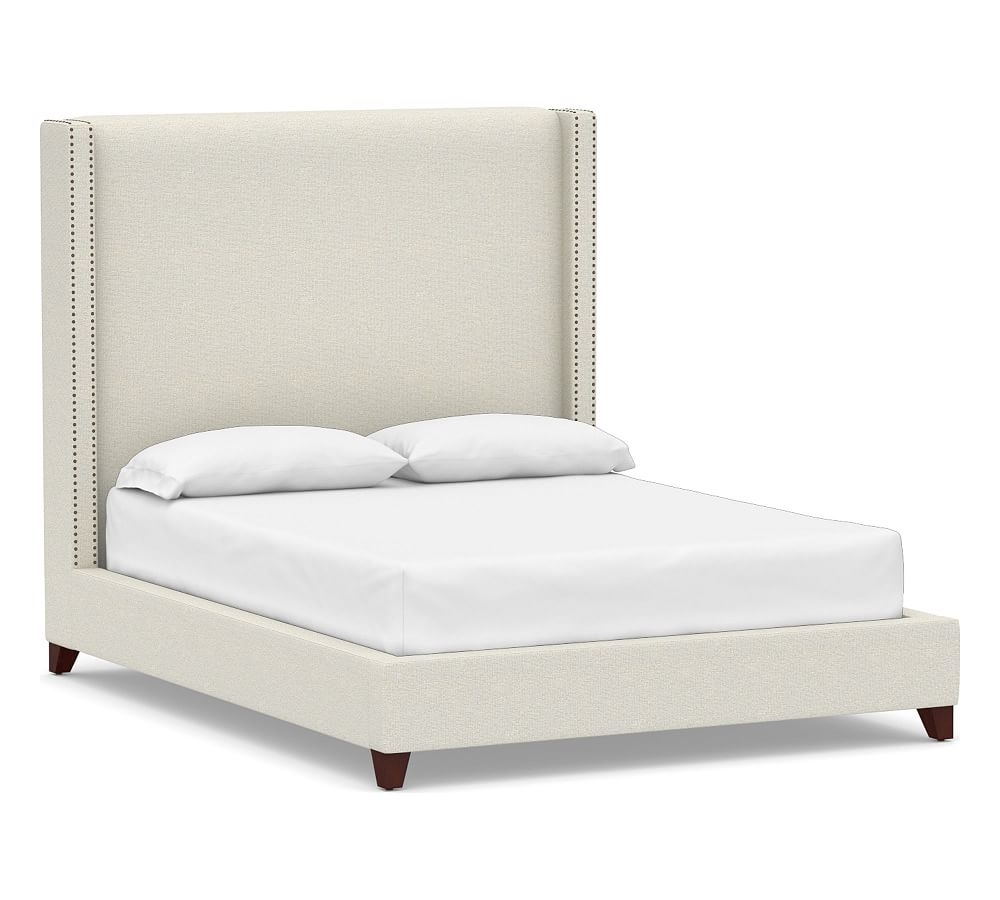 Harper Non-Tufted Upholstered Tall Bed with Bronze Nailheads, Full, Performance Boucle Oatmeal - Image 0