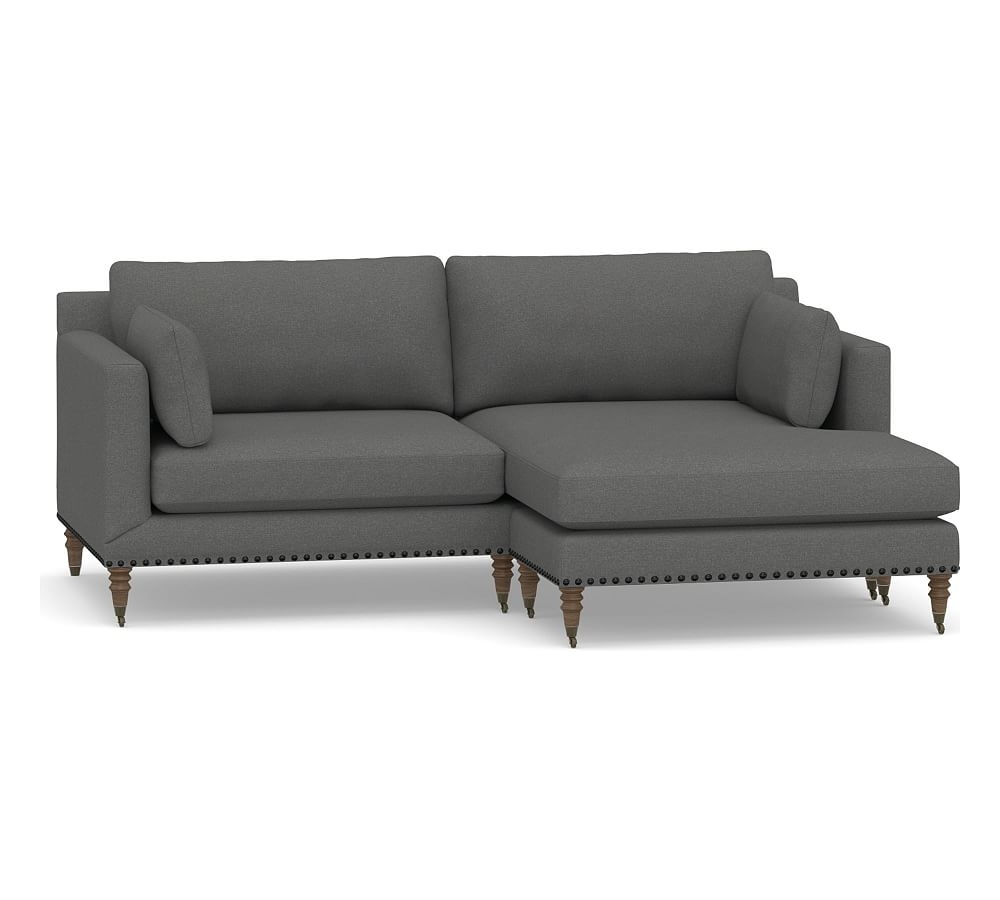 Tallulah Upholstered Sofa with Reversible Chaise Sectional, Down Blend Wrapped Cushions, Park Weave Charcoal - Image 0