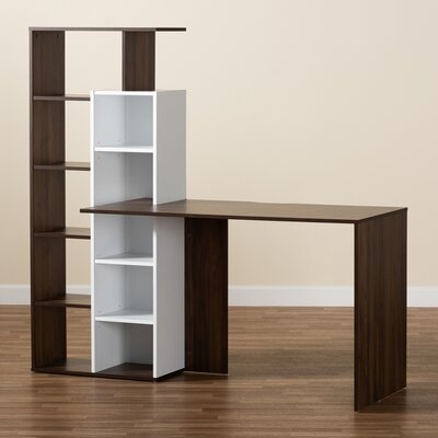 Keith-James Modern And Contemporary Two-Tone White And Walnut Brown Finished Wood Storage Computer Desk With Shelves - Image 0