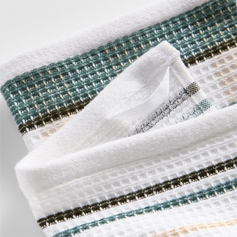 Waffle-Terry Plaid & Stripe Pendula Green Organic Cotton Kitchen Towels, Set of 2 - Image 1