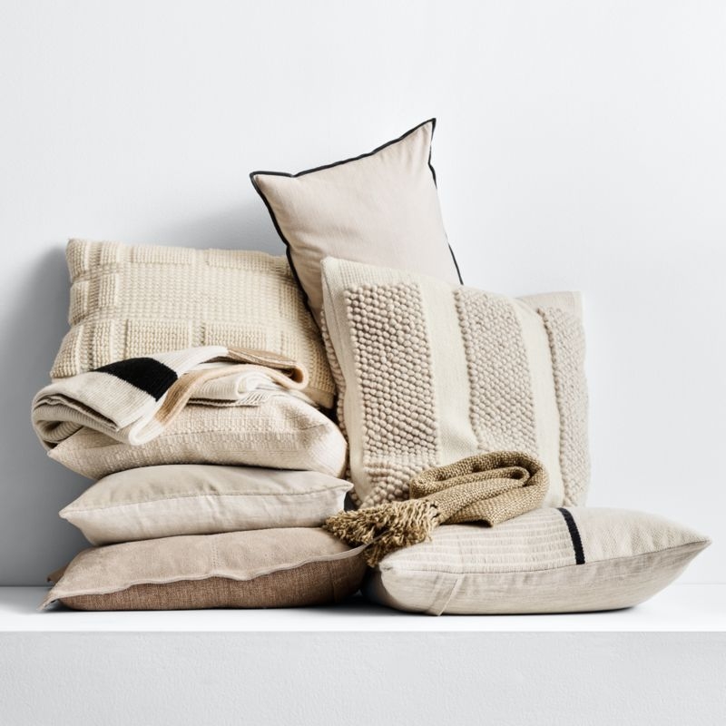 Hyde Pieced Suede 23x23 Cream Throw Pillow with Feather Insert - Image 1