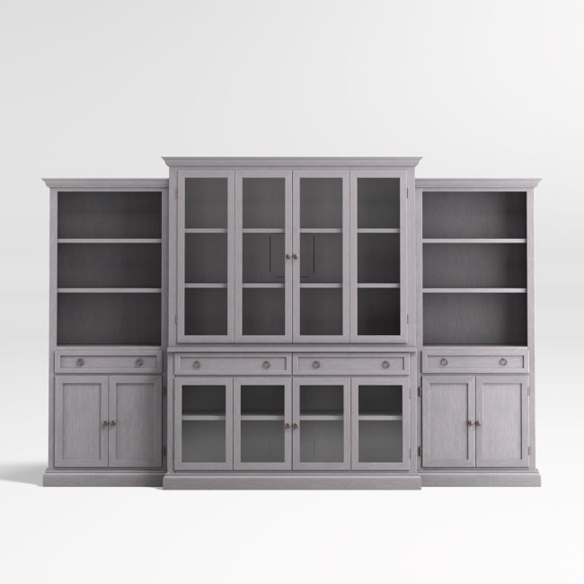 Cameo Dove Grey 4-Piece Glass Door Wall Unit with Storage Bookcases - Image 1