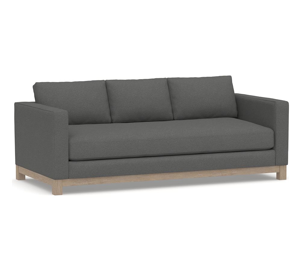 Jake Upholstered Sofa 85" with Wood Legs, Polyester Wrapped Cushions, Park Weave Charcoal - Image 0