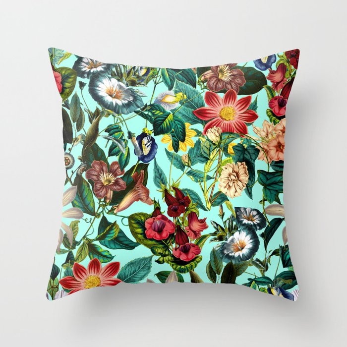 Summer Botanical Garden Ii Throw Pillow by Burcu Korkmazyurek - Cover (24" x 24") With Pillow Insert - Indoor Pillow - Image 0