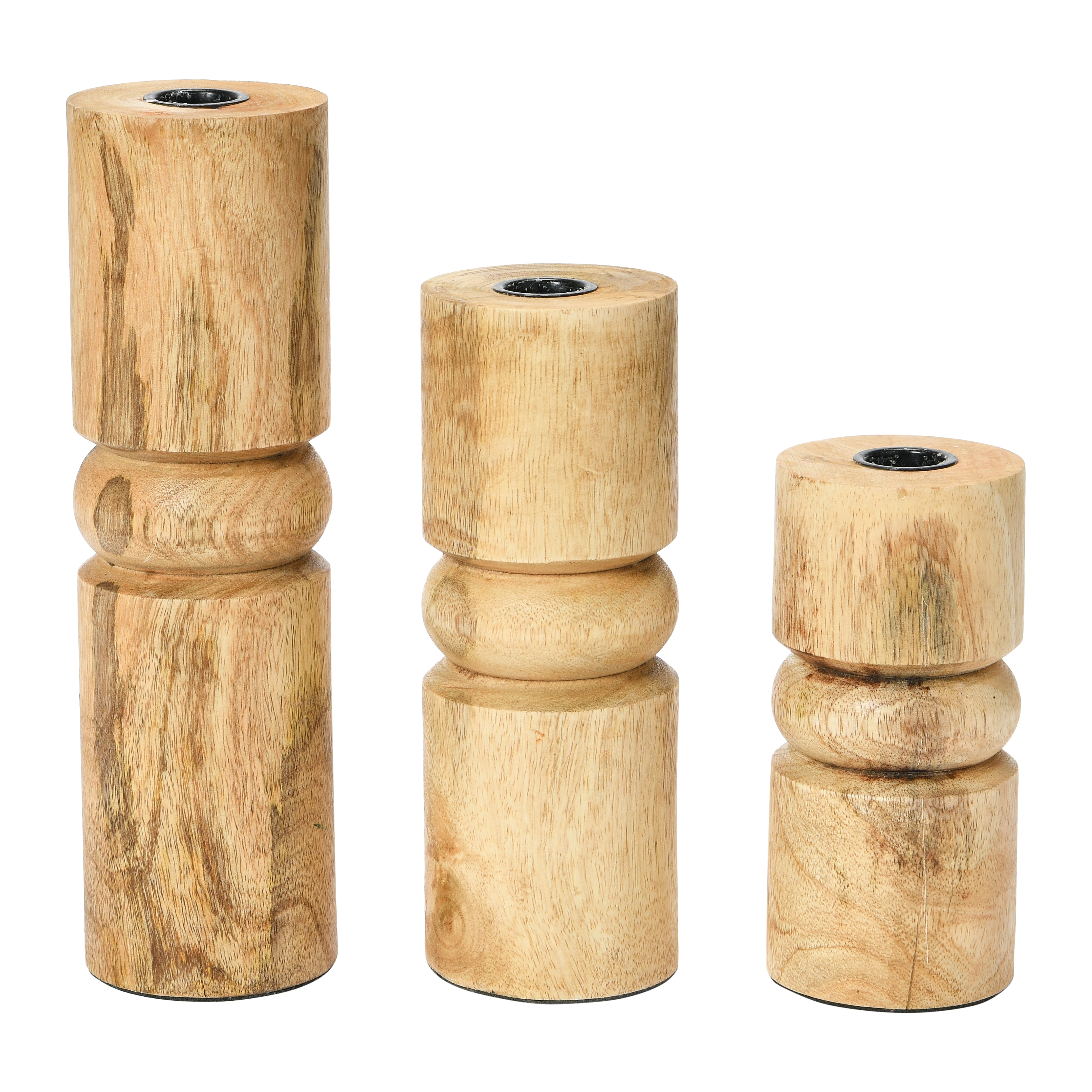 Wood Stack Taper Candle Holders, Set of 3 - Image 0