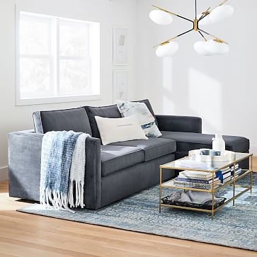 Harris Sectional Set 07: LA 75" Sofa, RA Storage Chaise, Poly , Performance Twill, Dove, Concealed Supports - Image 1