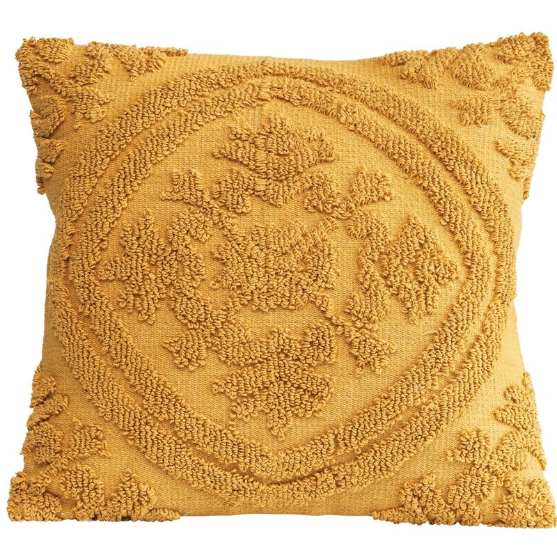 Woven Looped Cotton Throw Pillow   Color: Yellow - Image 0