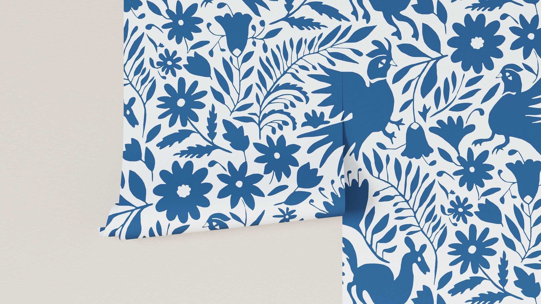 Peel and Stick Wallpaper Roll, Cerulean Frida - Image 3