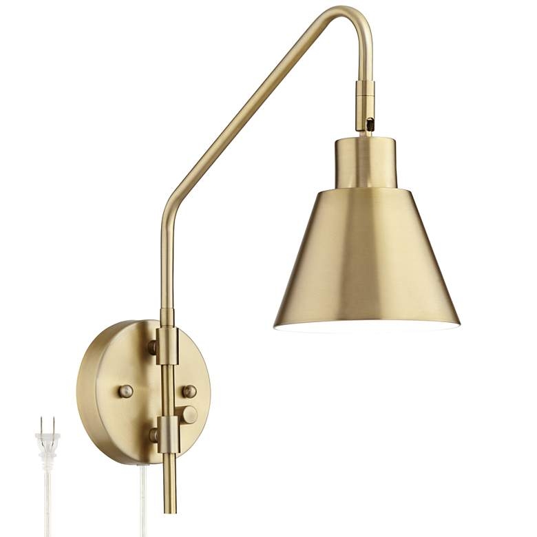 360 Lighting Marybel Brass Adjustable Downlight Swing Arm Plug-In Wall Lamp - Image 0