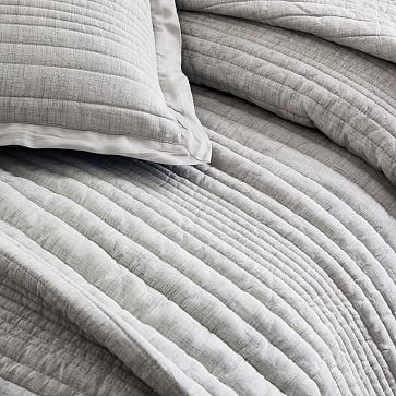 Belgian Flax Linen Linework Quilt & Standard Sham, Frost Gray, Full/Queen - Image 1