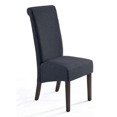 Dining Chair Dark Grey Upholstered Fabric Seat With Black Wood Legs - Image 0