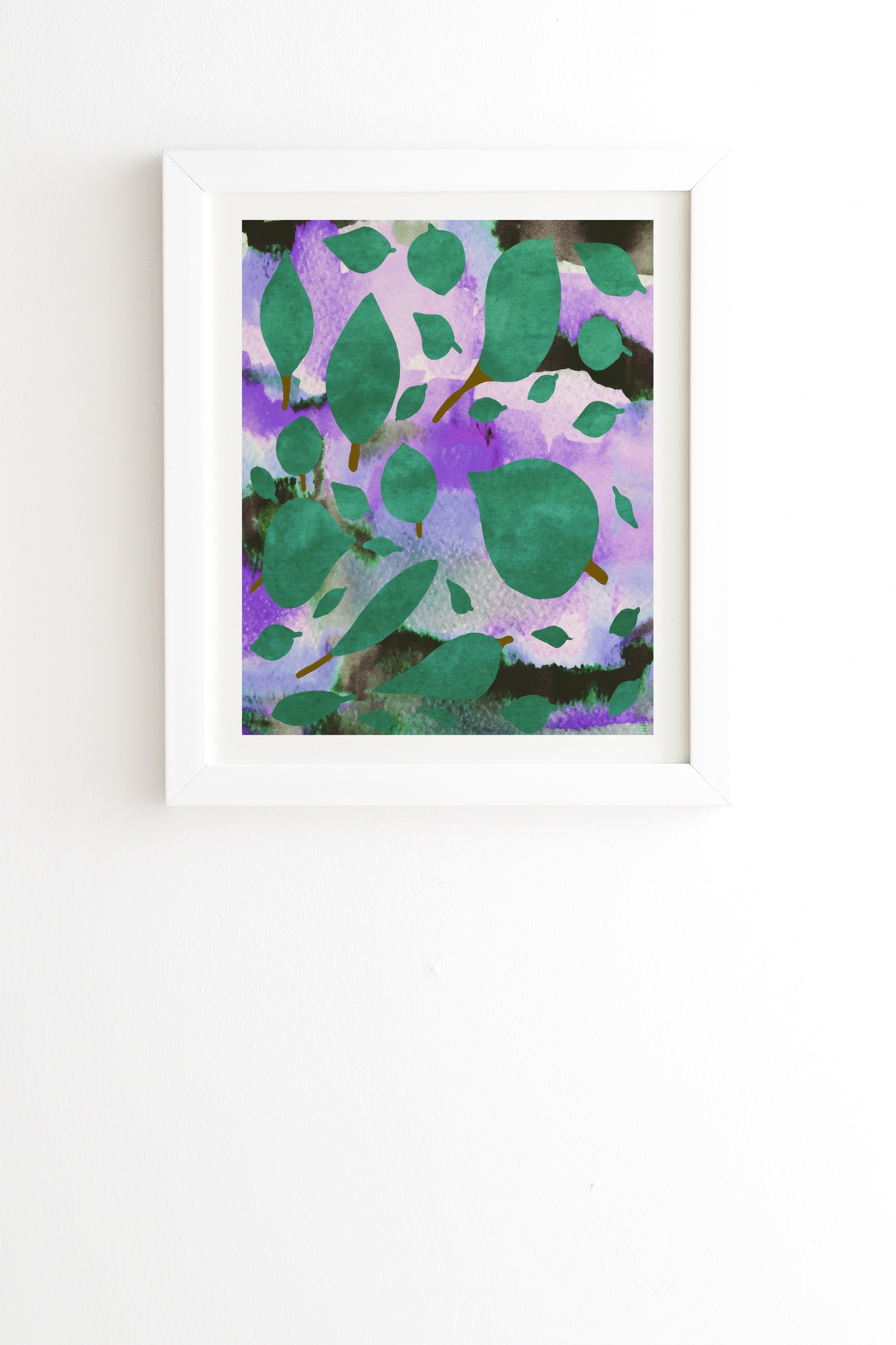 Leaves Green And Purple by Georgiana Paraschiv - Framed Wall Art Basic White 20" x 20" - Image 0