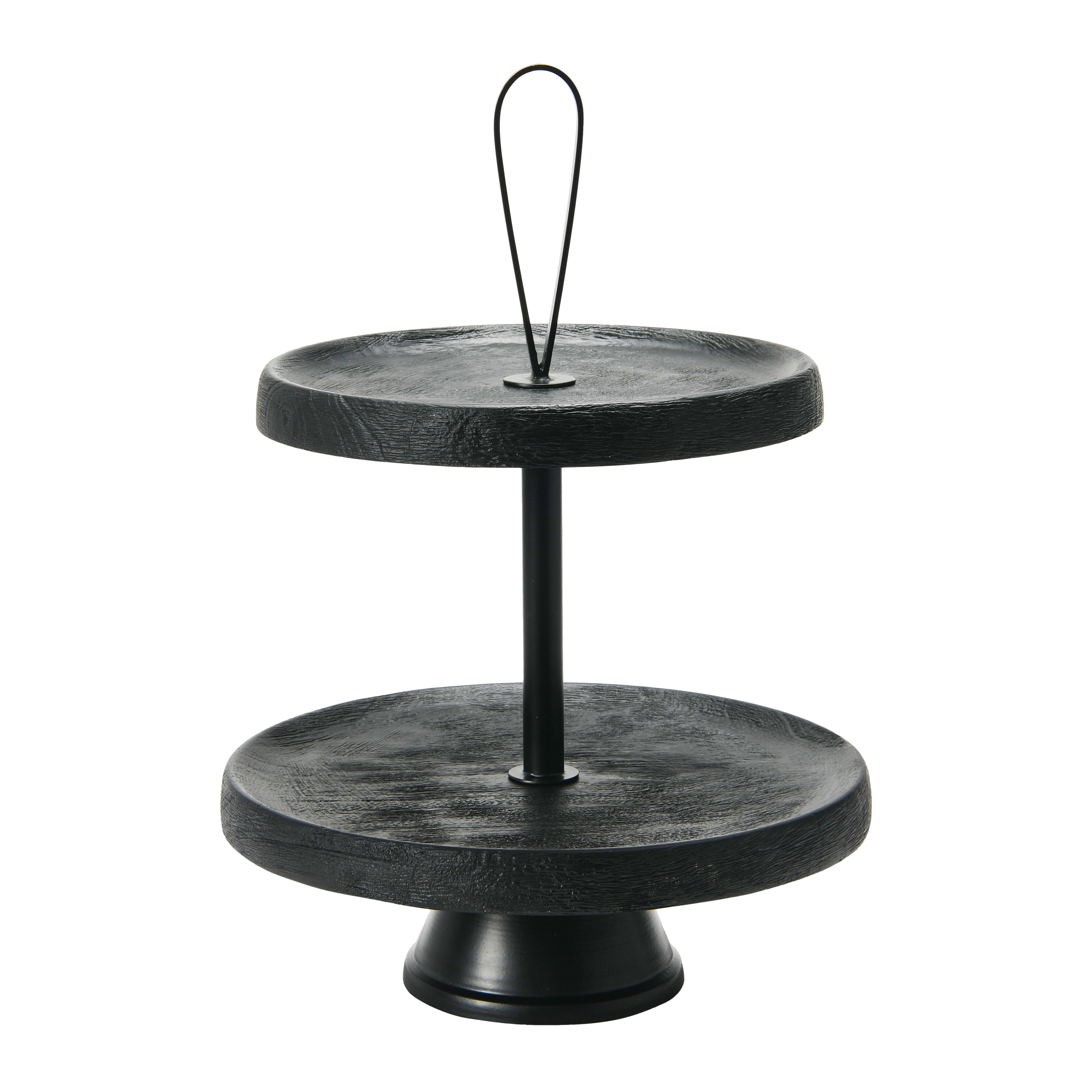 Elegant Modern 2-Tiered Tray Cake Stand or Desert Serve ware Tower, Black Mango Wood - Image 0