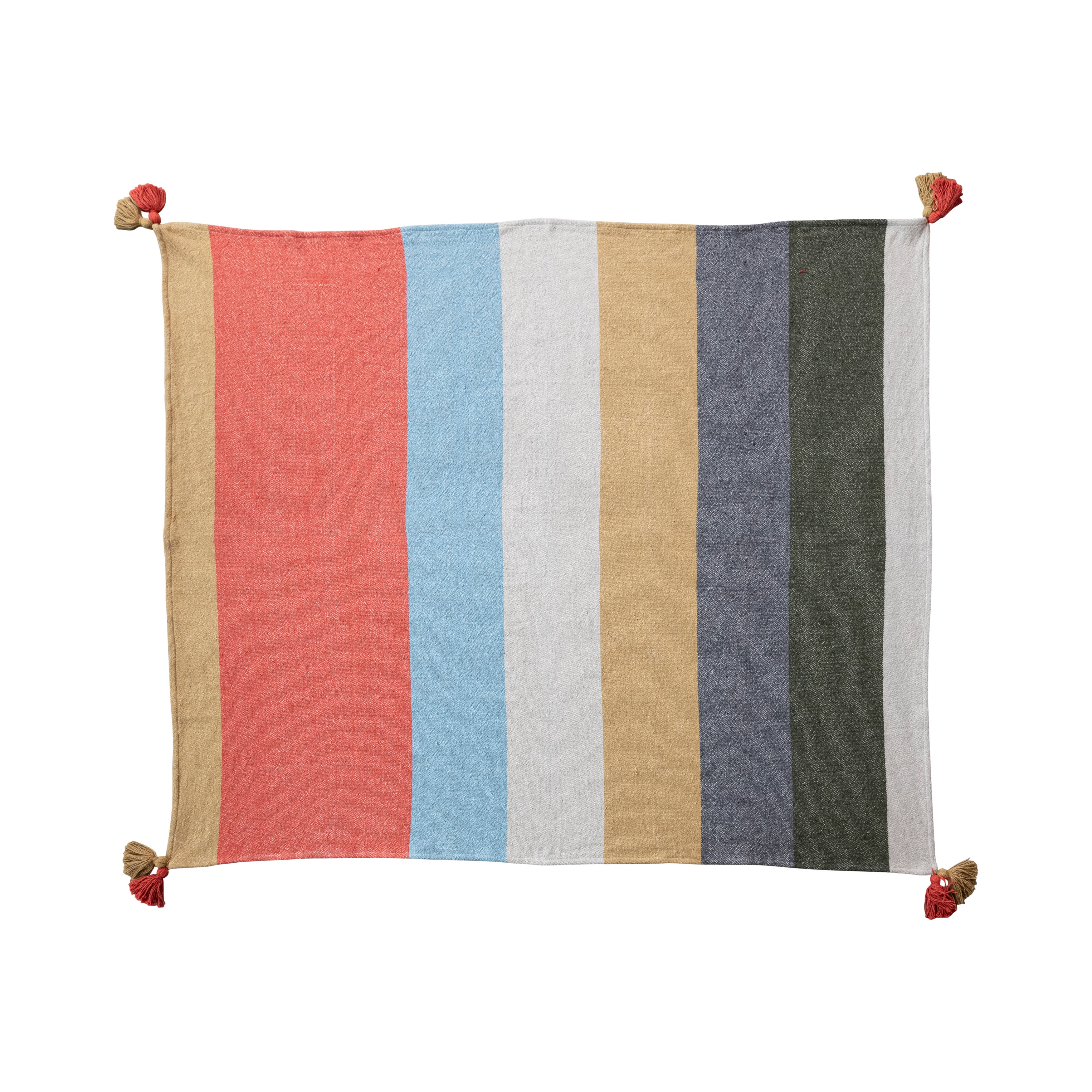 Woven Cotton Blend Throw with 8 Stripes and Tassels, Multicolor - Image 0