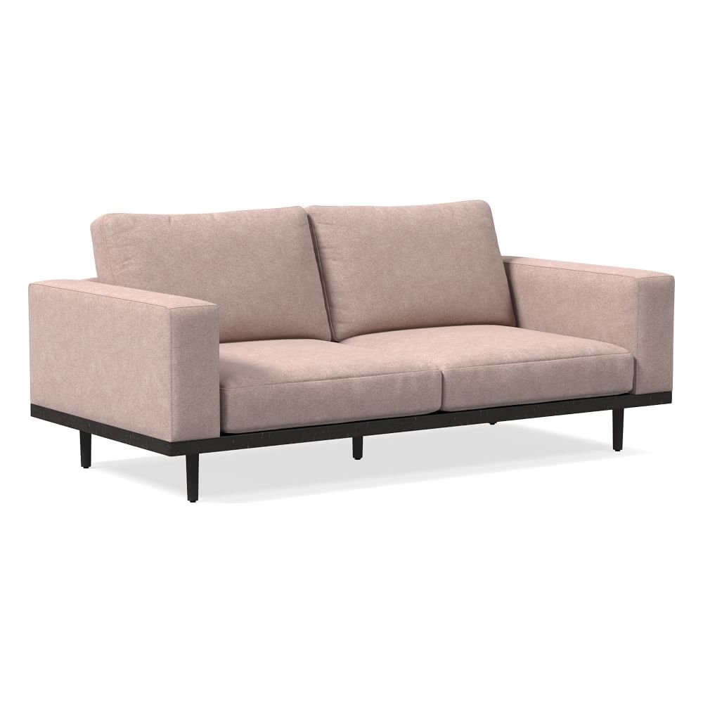 Newport 84" Box Cushion Sofa, Distressed Velvet, Mauve, Black - Image 0