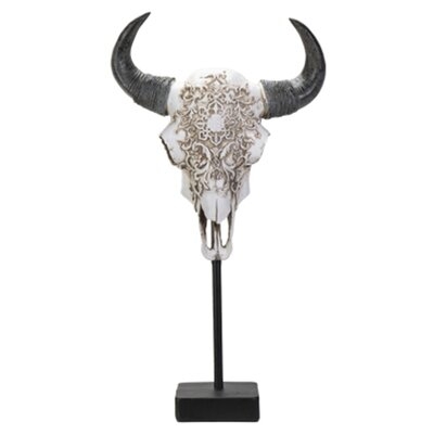 Faux Taxidermy Cutout Designed Bison Skull Replica Bust With Black Stand 17.3"h - Image 0