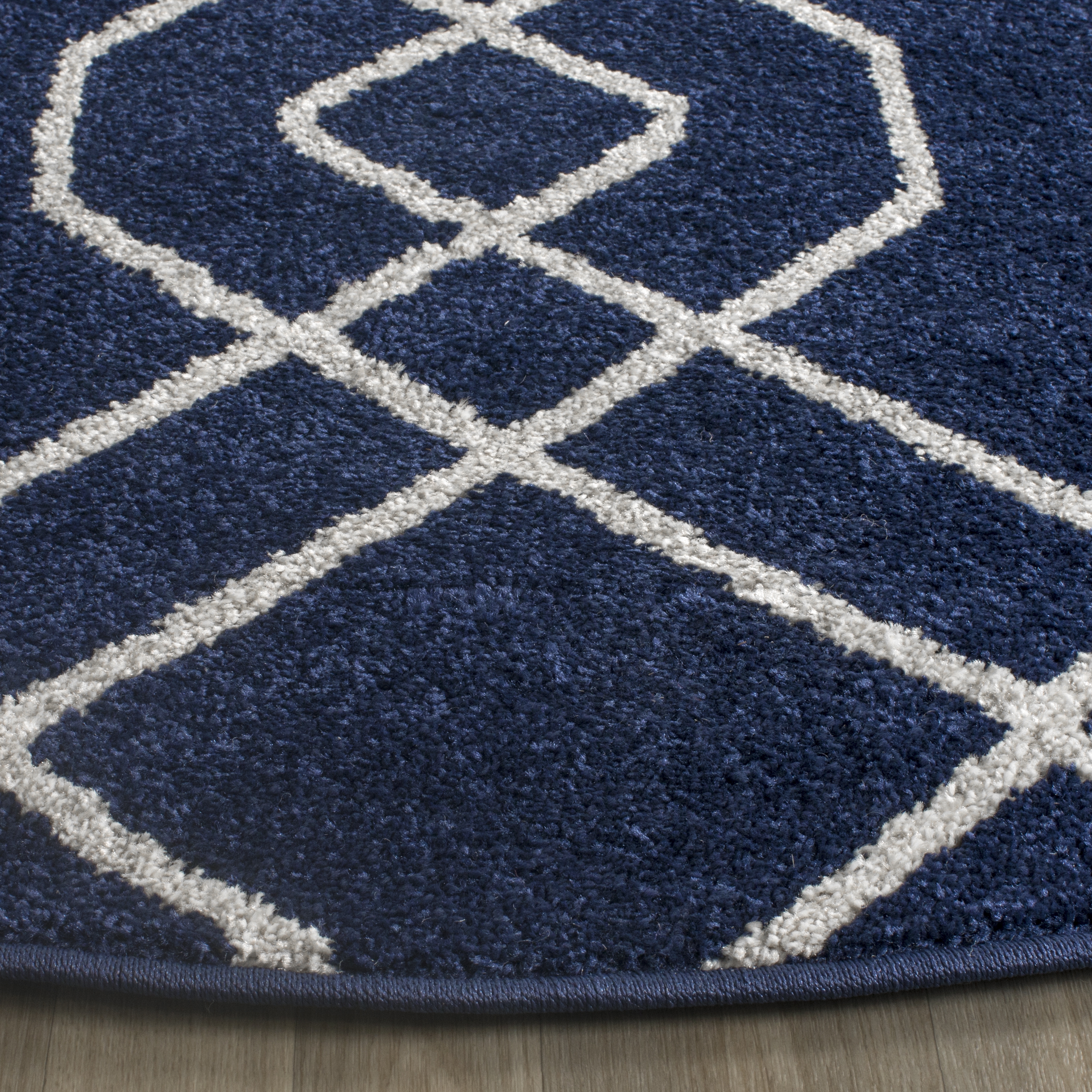 Arlo Home Indoor/Outdoor Woven Area Rug, AMT407P, Navy/Beige,  7' X 7' Round - Image 2