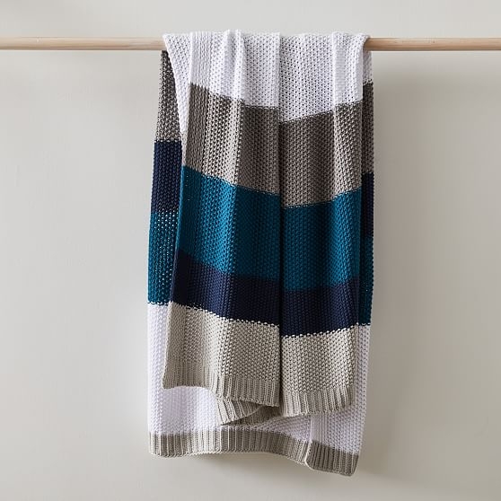 Modern Striped Cotton Knit Throw, 50"x60", Midnight - Image 0