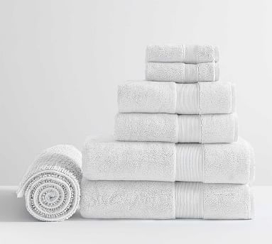 Classic Organic Washcloth Hand and Bath Towel With Bath Mat, White, Set of 7 - Image 0