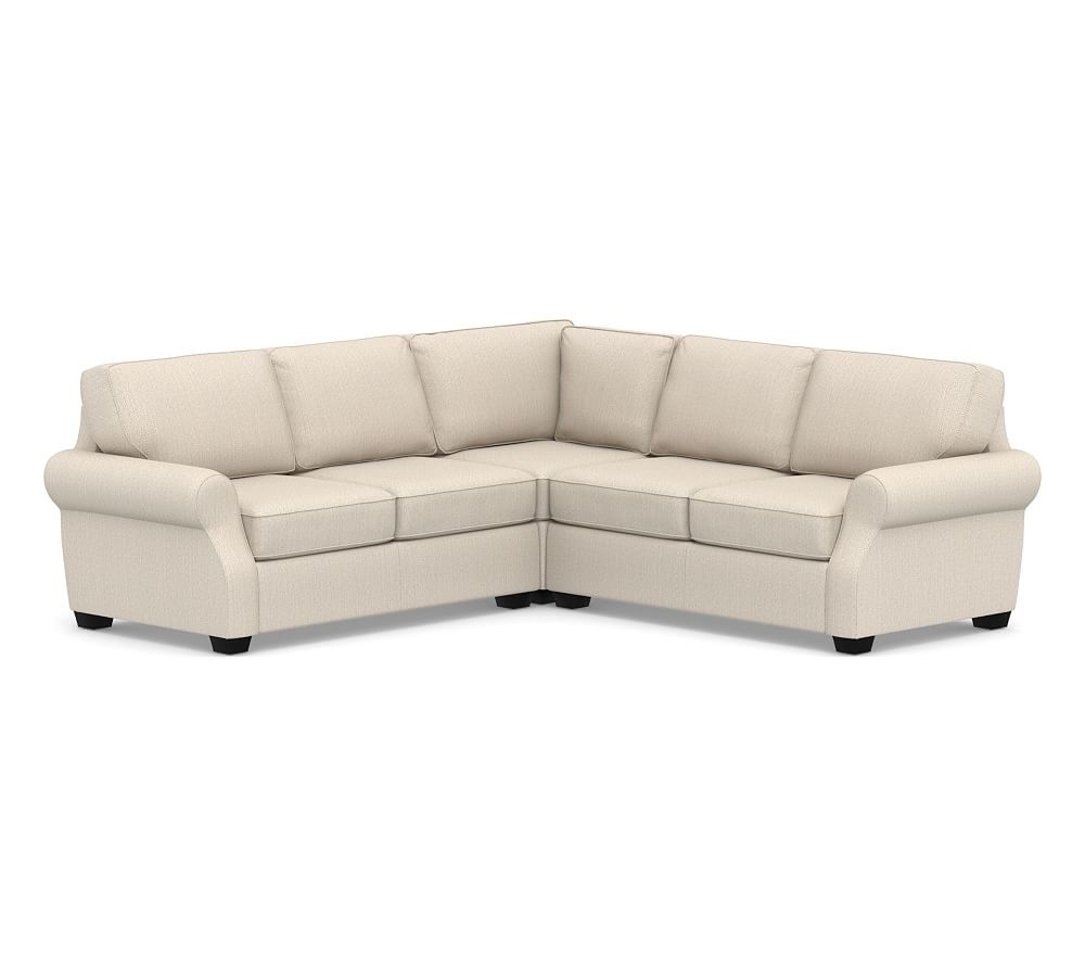 SoMa Fremont Roll Arm Upholstered 3-Piece L-Shaped Corner Sectional, Polyester Wrapped Cushions, Sunbrella(R) Performance Herringbone Oatmeal - Image 0