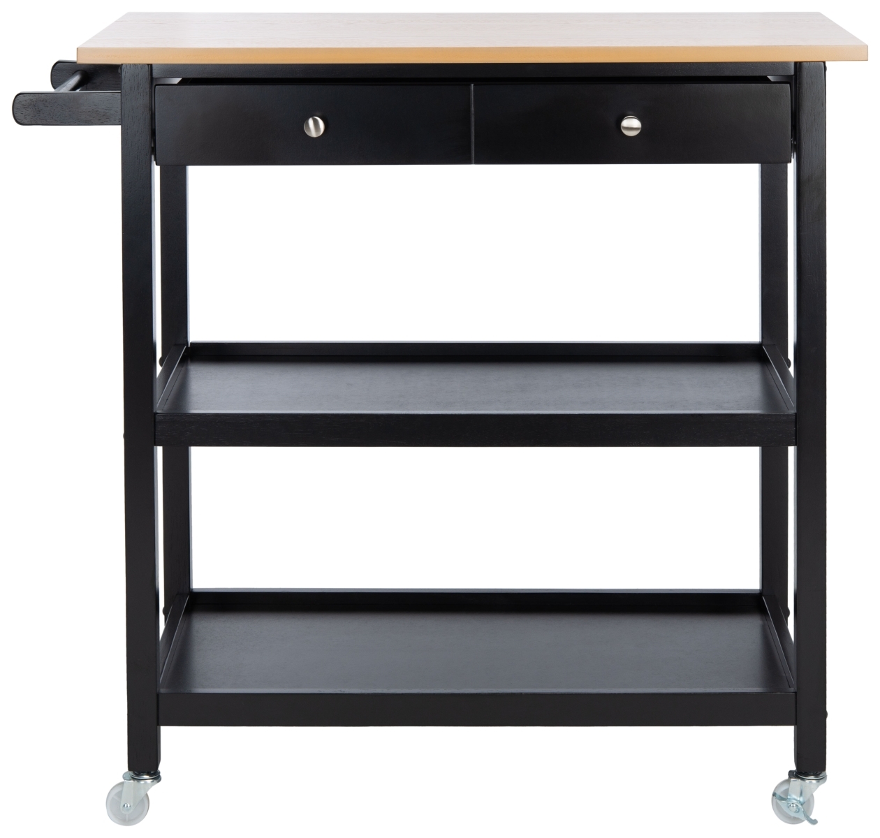 Cohyn 2 Drawer 3 Shelf Kitchen Cart - Natural / Black - Safavieh - Image 0