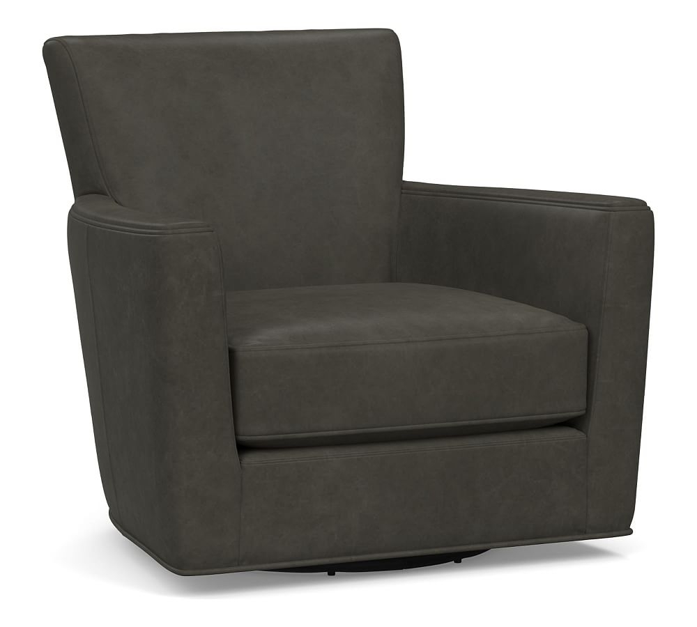 Irving Square Arm Leather Swivel Glider, Polyester Wrapped Cushions, Churchfield Ebony - Image 0