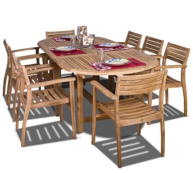 Nassau Extending Teak Oval Outdoor Dining Table, Small 59"-79" - Image 1