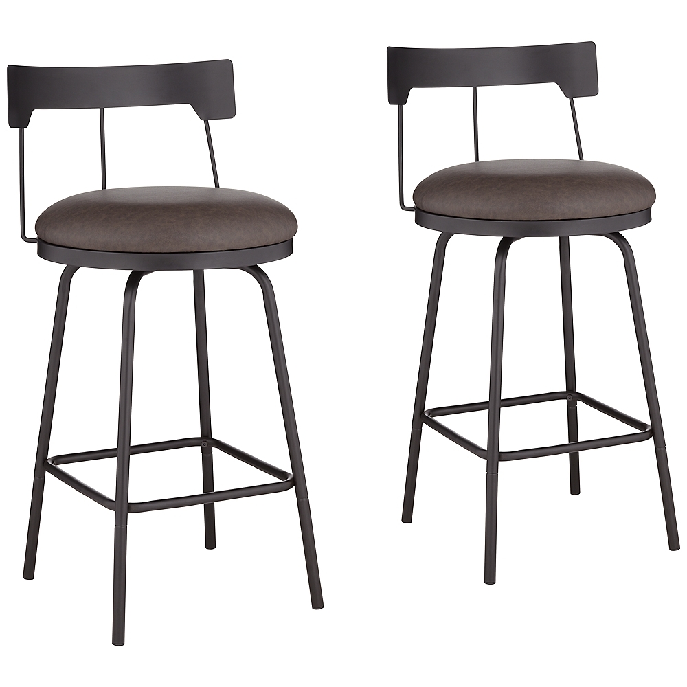 Maxwell 26" Leather and Matte Black Swivel Counter Stools Set of 2 - Image 0