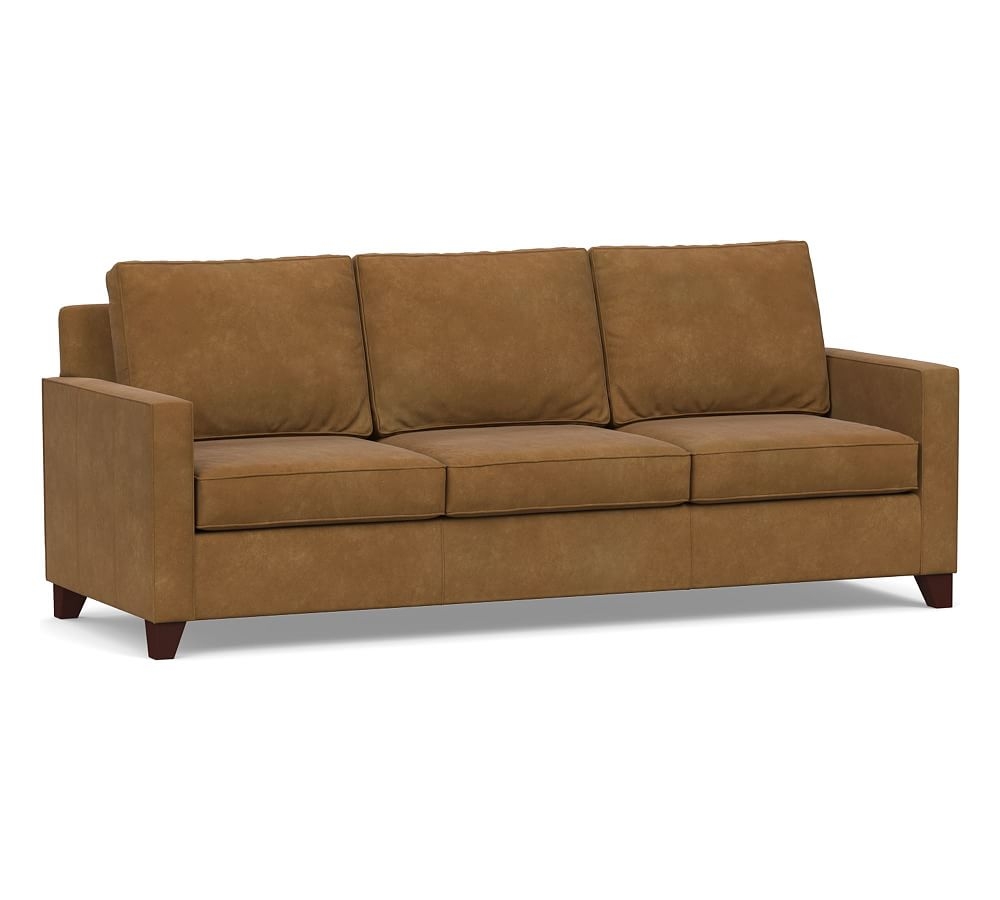 Cameron Square Arm Leather Grand Sofa 97", Polyester Wrapped Cushions, Nubuck Camel - Image 0