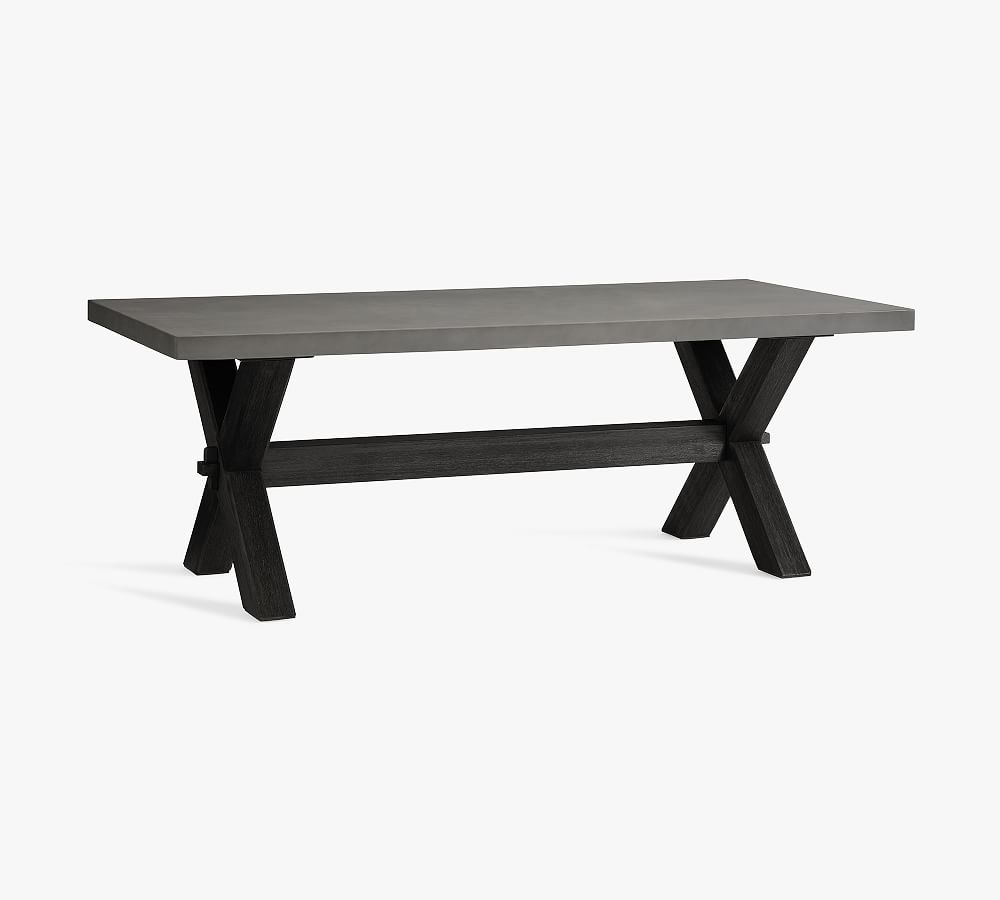 Abbott 84" Concrete & FSC(R) Acacia X-Base Dining Table, Black - Image 0