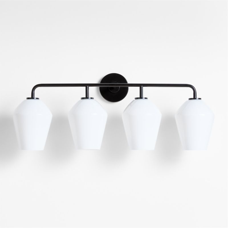 Arren Black 4-Light Wall Sconce Light with Milk Glass Angled Shade - Image 1