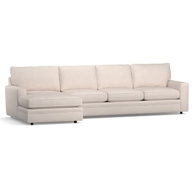 Pearce Square Arm Upholstered Right Arm Sofa with Double Wide Chaise Sectional, Down Blend Wrapped Cushions, Performance Brushed Basketweave Sand - Image 1