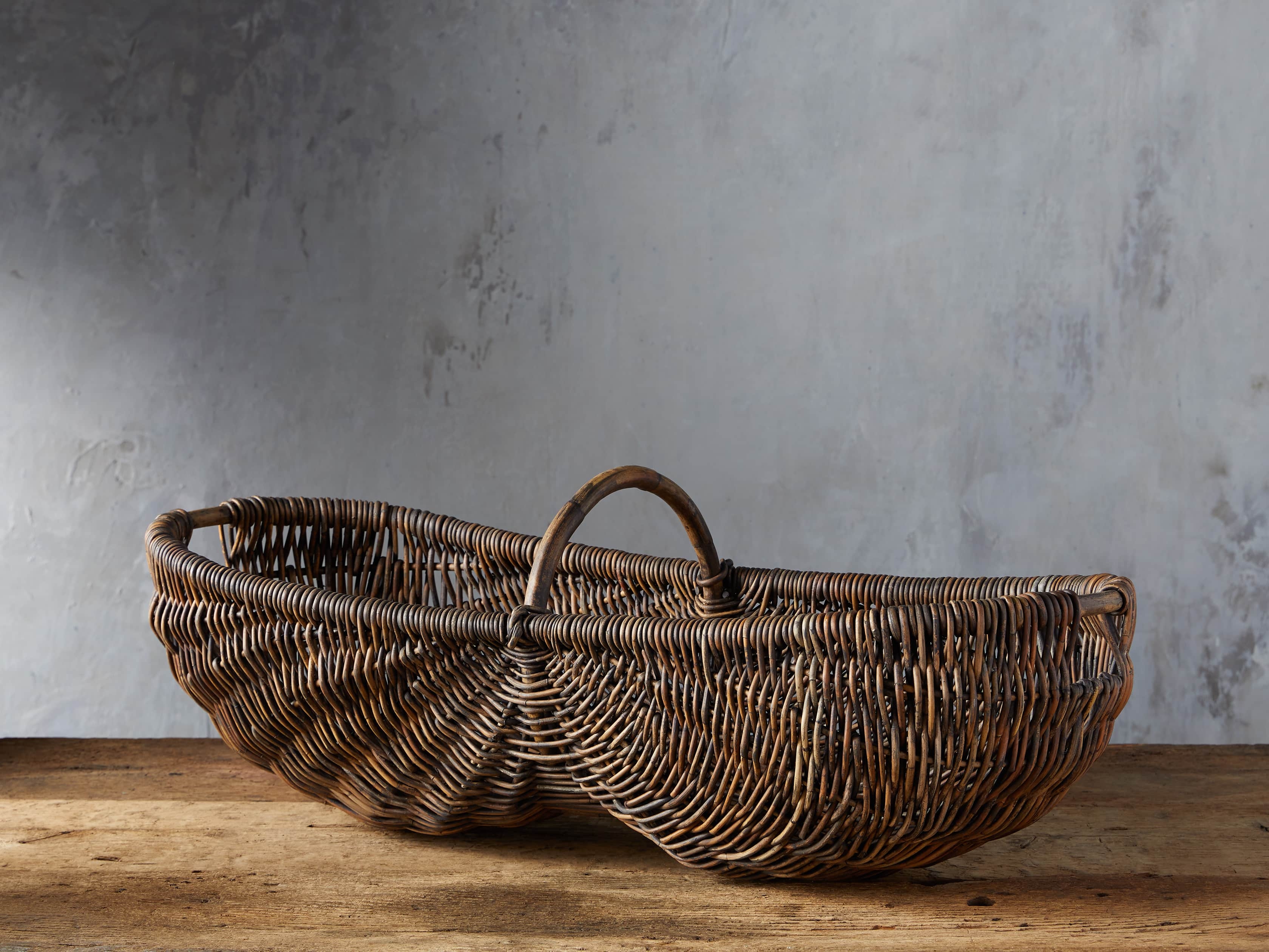 Vintage Basket with Handle in Natural Wood Brown - Image 0