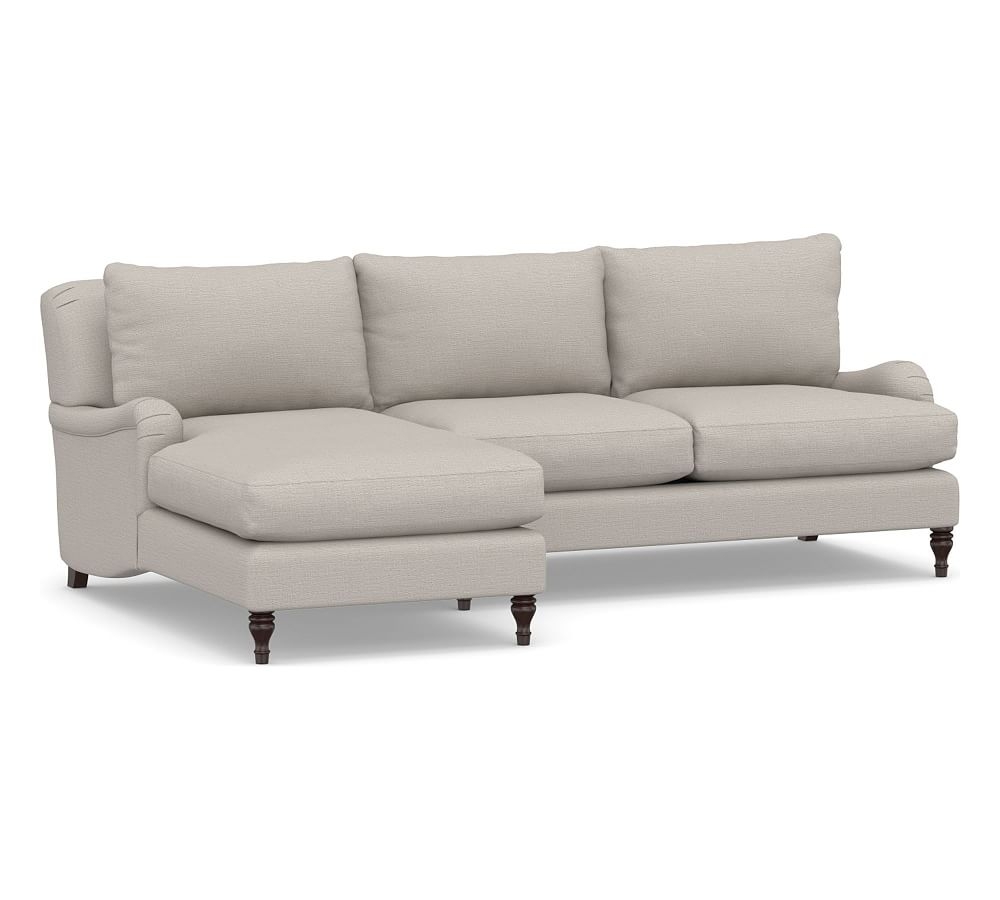 Carlisle English Arm Upholstered Right Arm Loveseat with Chaise Sectional, Polyester Wrapped Cushions, Chunky Basketweave Stone - Image 0