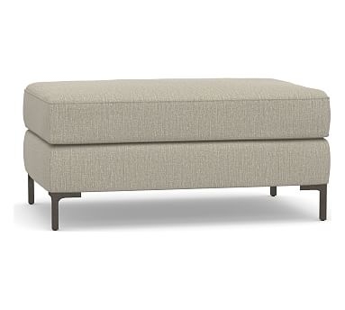 Jake Upholstered Ottoman with Bronze Legs, Polyester Wrapped Cushions, Chenille Basketweave Pebble - Image 0