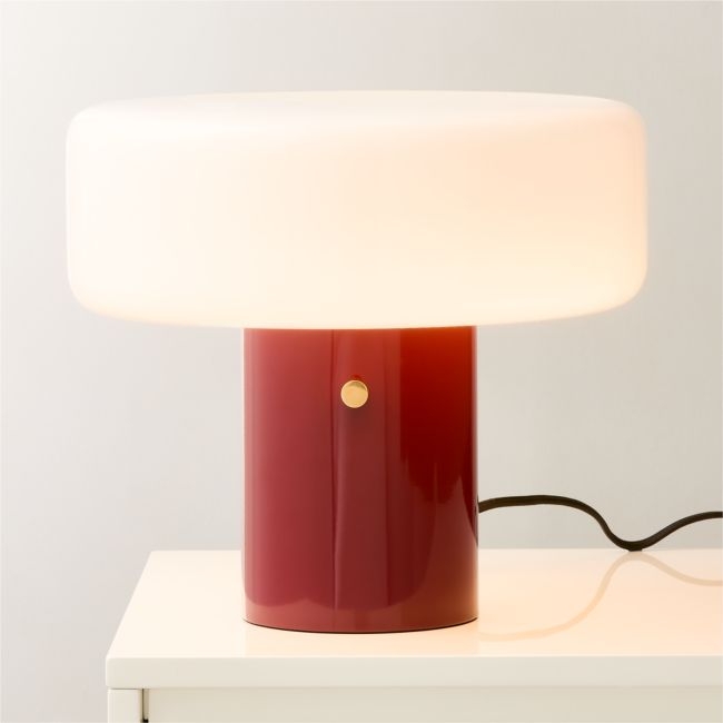 Pill High Gloss Oxblood Red Iron Table Lamp with Glass Shade by Bill Curry - Image 0