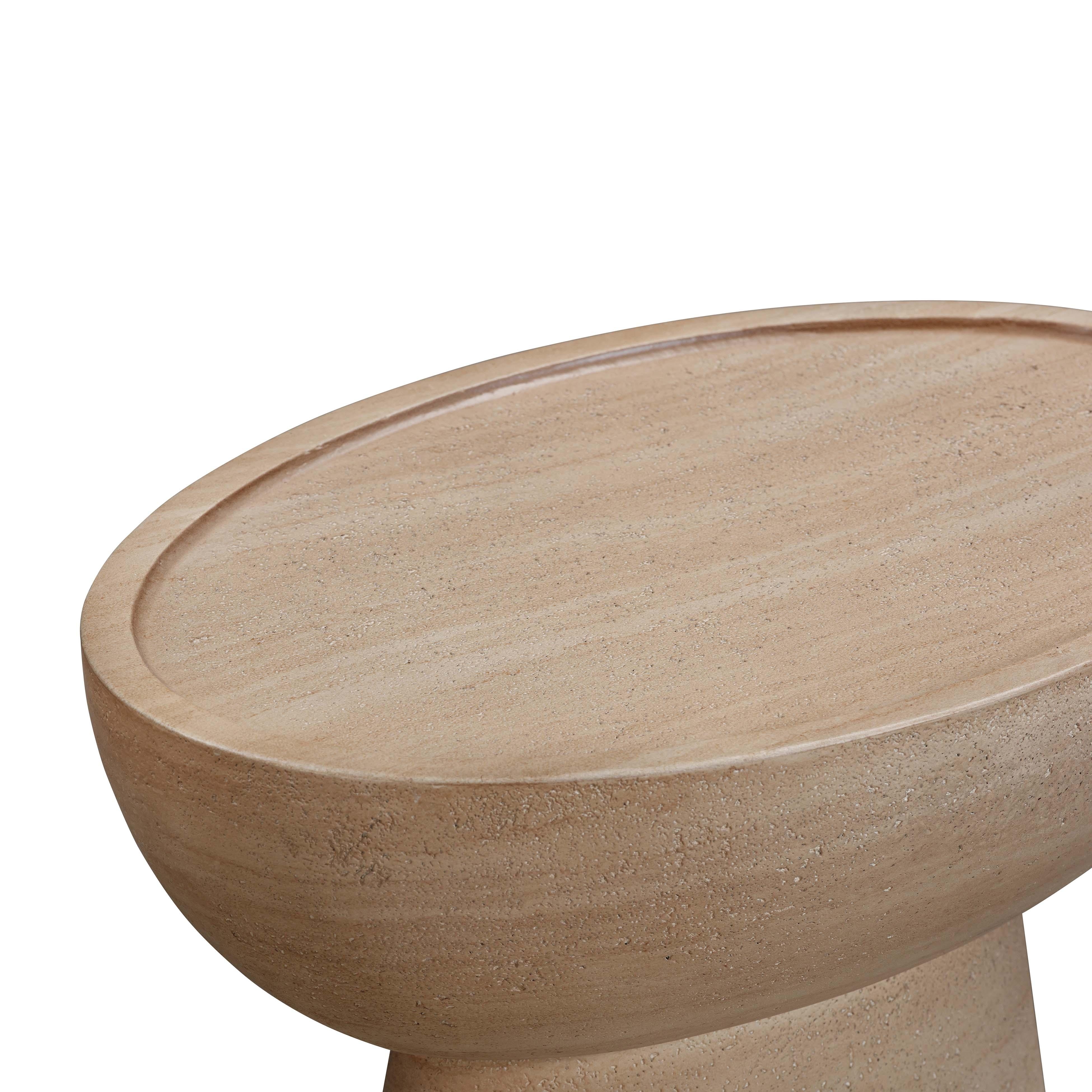 Eclipse Textured Faux Travertine Indoor / Outdoor Side Table - Image 3