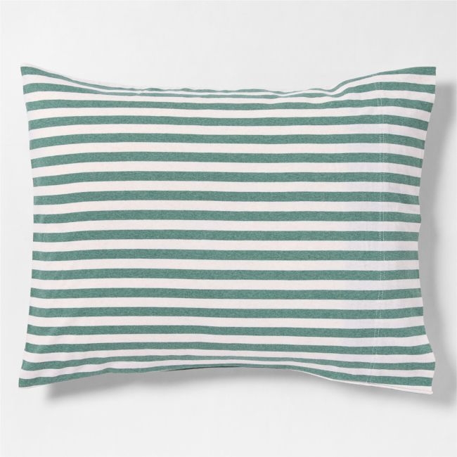 Comfy Tee Organic Cotton Jersey Green Stripe Standard Bed Pillow Sham - Image 0