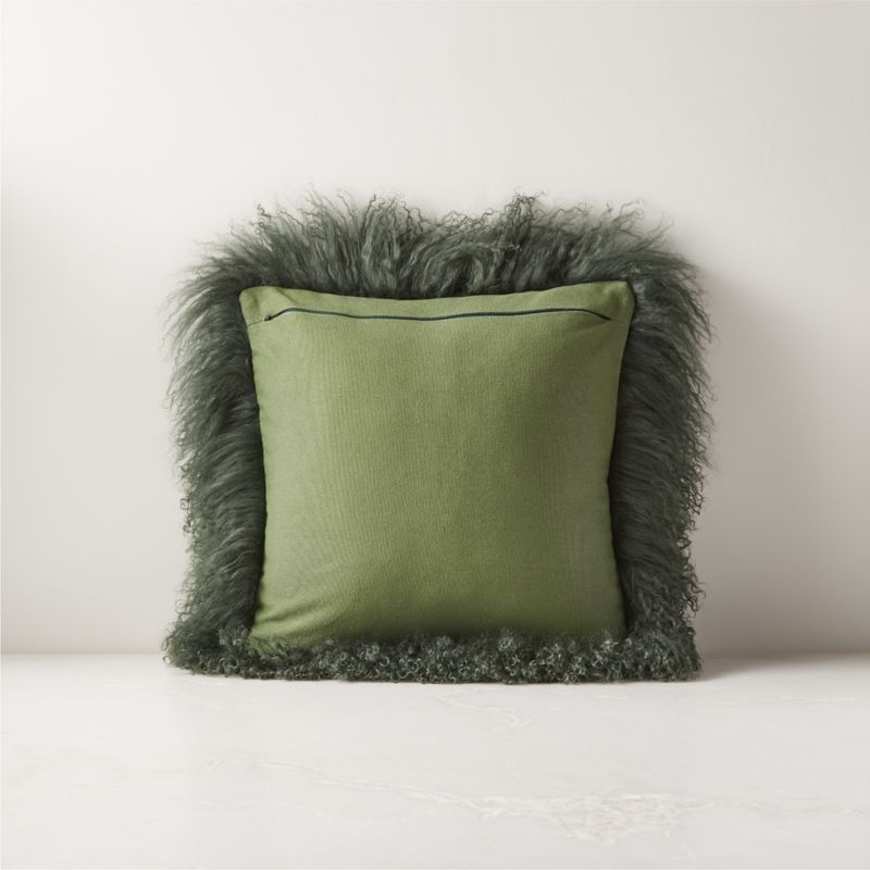 Mongolian Green Sheepskin Fur Throw Pillow with Feather-Down Insert 16" - Image 1