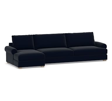 Canyon Roll Arm Upholstered Right Arm Sofa with Chaise Sectional, Down Blend Wrapped Cushions, Performance Plush Velvet Navy - Image 0