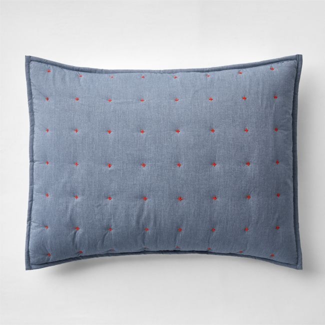 Classic Chambray Ashen Blue Organic Cotton Kids Pillow Sham - Image 0