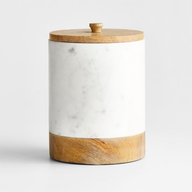 Large White Marble Canister with Wood Lid - Image 0