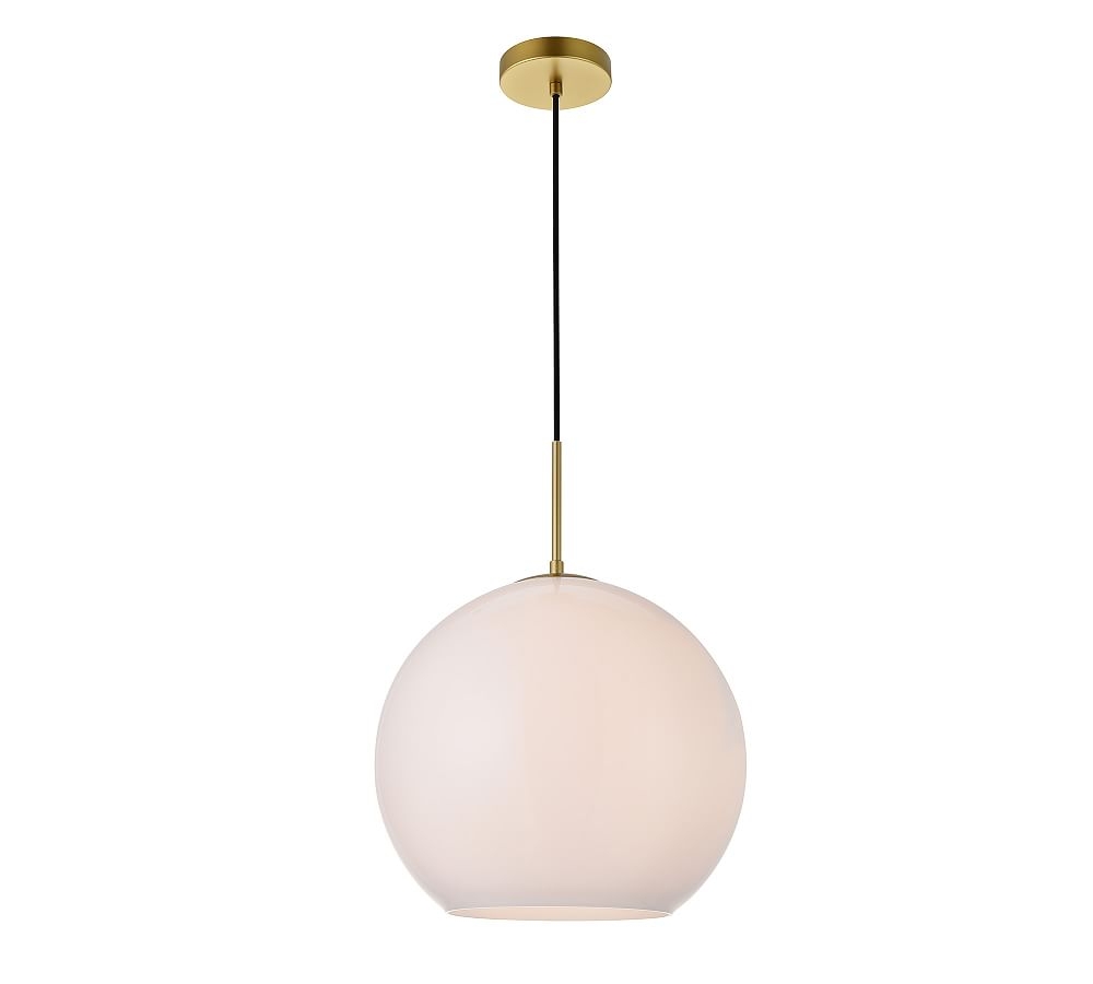 Makenna Glass Globe Pendant, 14", Brass with Frosted White Glass - Image 0