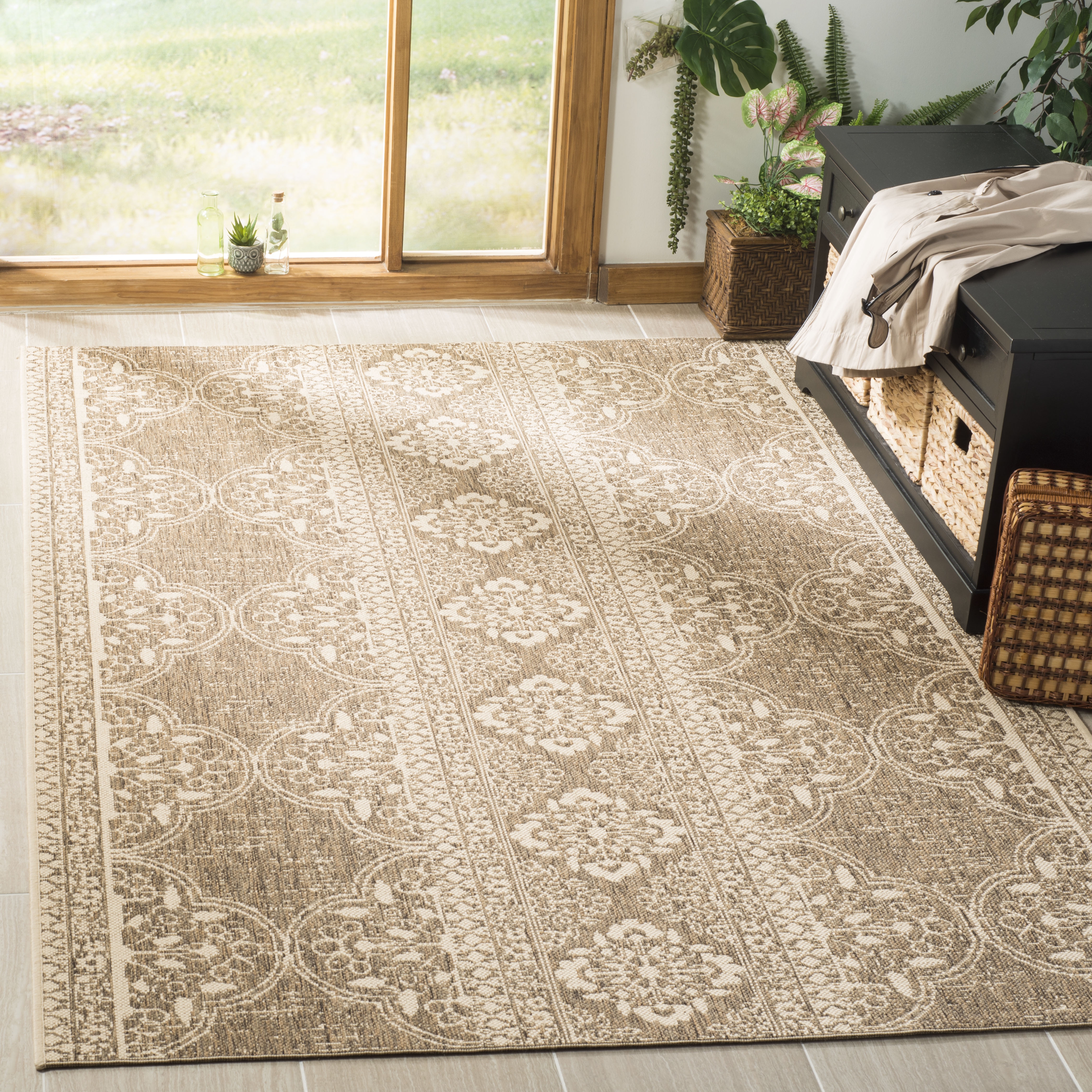 Arlo Home Indoor/Outdoor Woven Area Rug, LND174A, Cream/Beige,  4' X 6' - Image 1