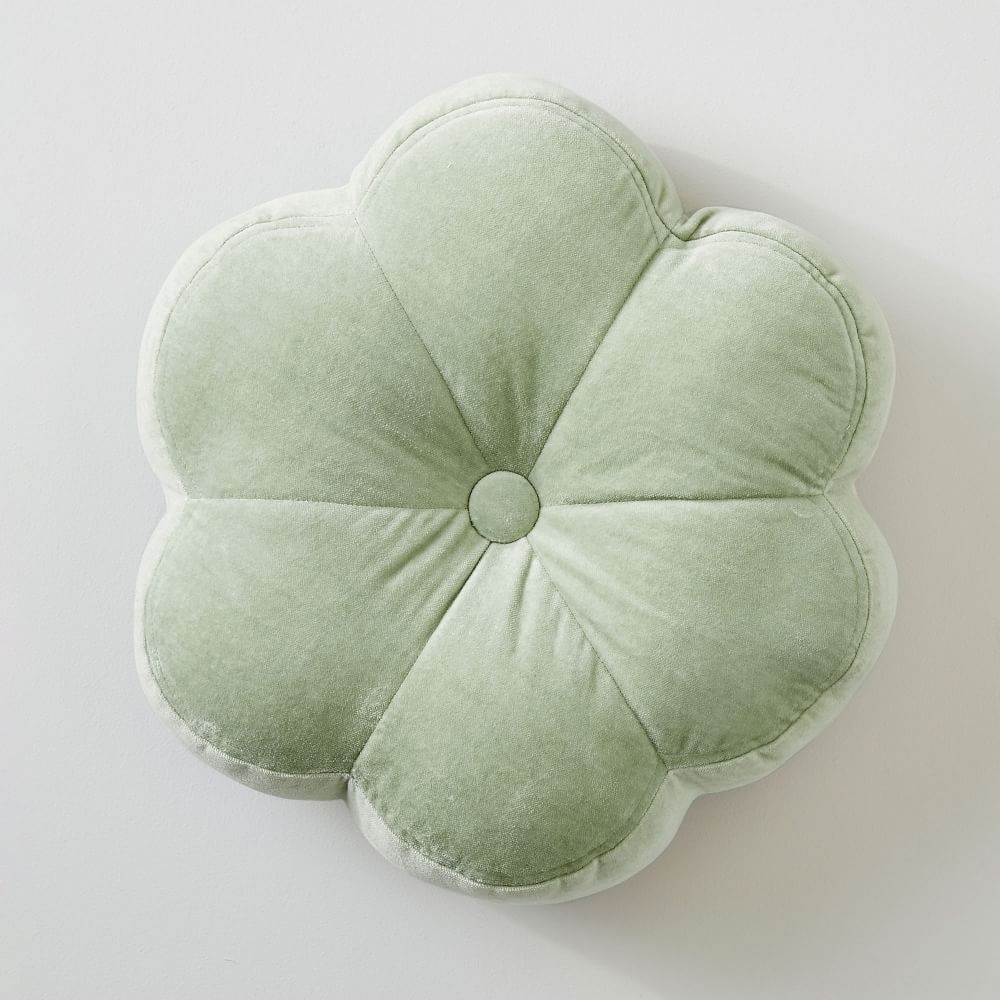 Flower Velvet Pillow, Shaped, Sage - Image 0