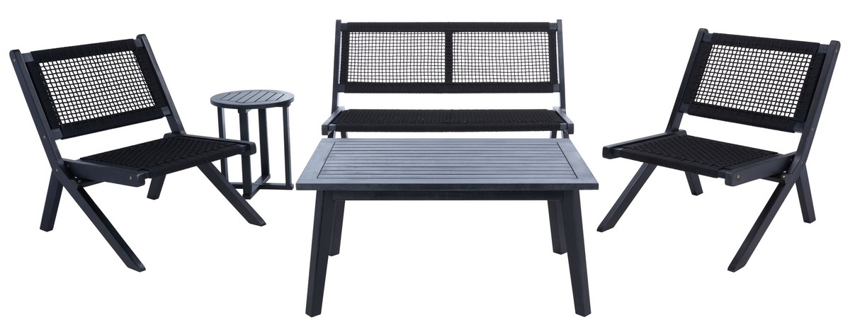 Kobina 5 Pc Outdoor Living Set - Black/Black - Safavieh - Image 0