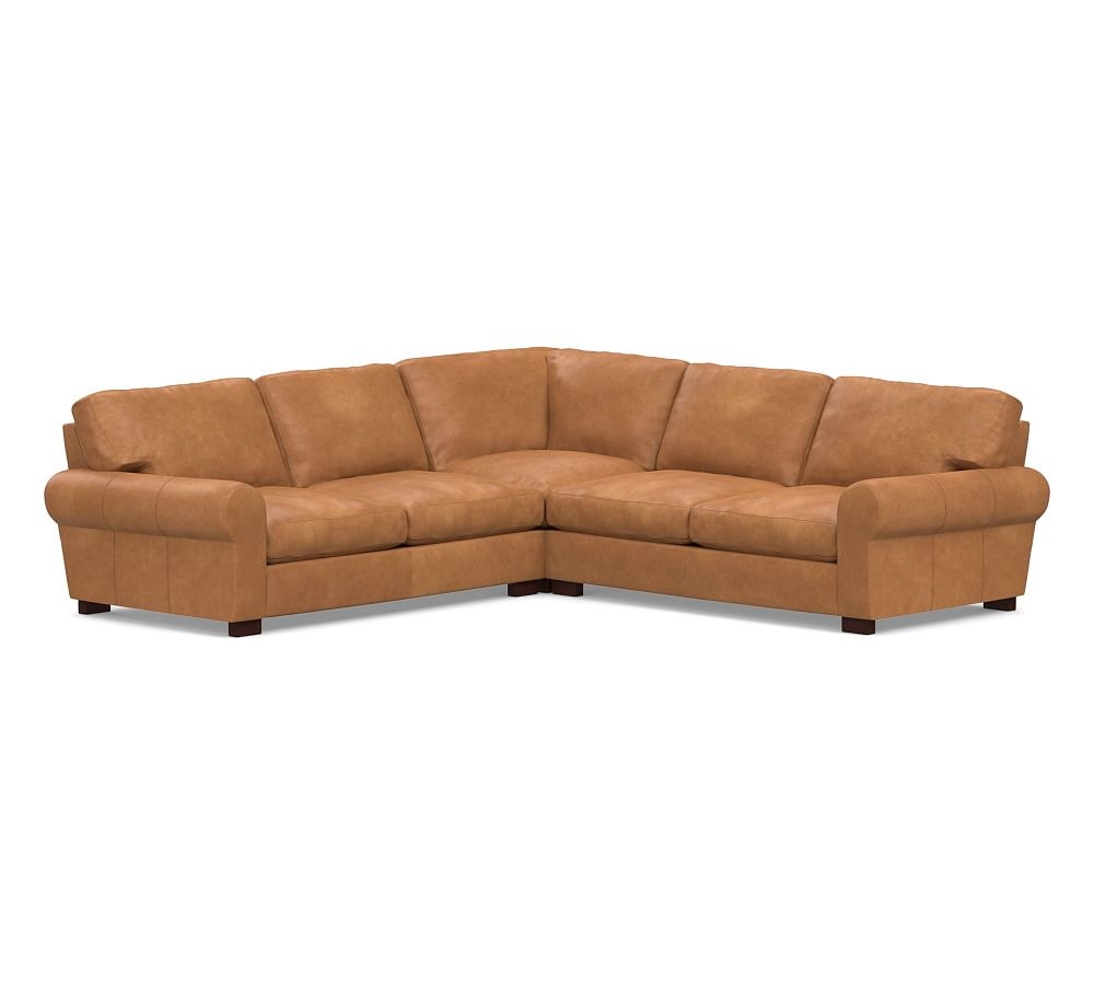 Turner Roll Arm Leather 3-Piece L-Shaped Corner Sectional, Down Blend Wrapped Cushions, Churchfield Camel - Image 0