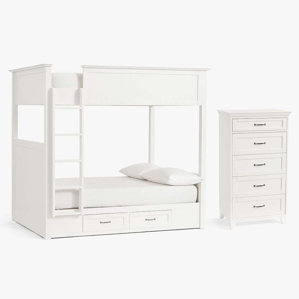 Hampton Bunk Bed & 5-Drawer Tall Dresser Set, Full, Simply White, In-Home - Image 0