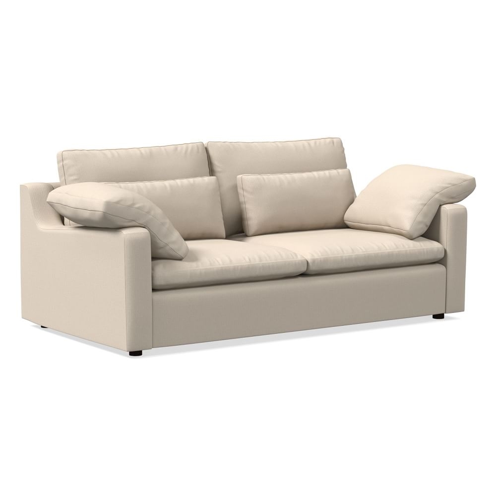 Harmony Swoop Arm 76" Sofa, Down Fill, Performance Washed Canvas, Natural, Dark Walnut - Image 0
