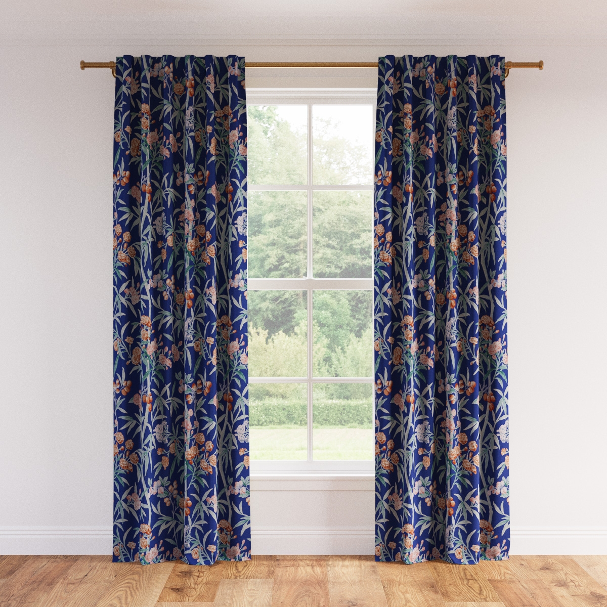 Printed Linen Curtain, Lapis Lanai, 50" x 96", Unlined - Image 0
